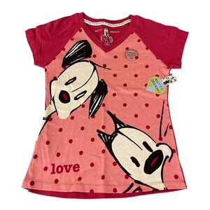 Mutts Organic Women's Earth Friendly V-Neck T-Shirt Cat & Dog Red, Size S NWT